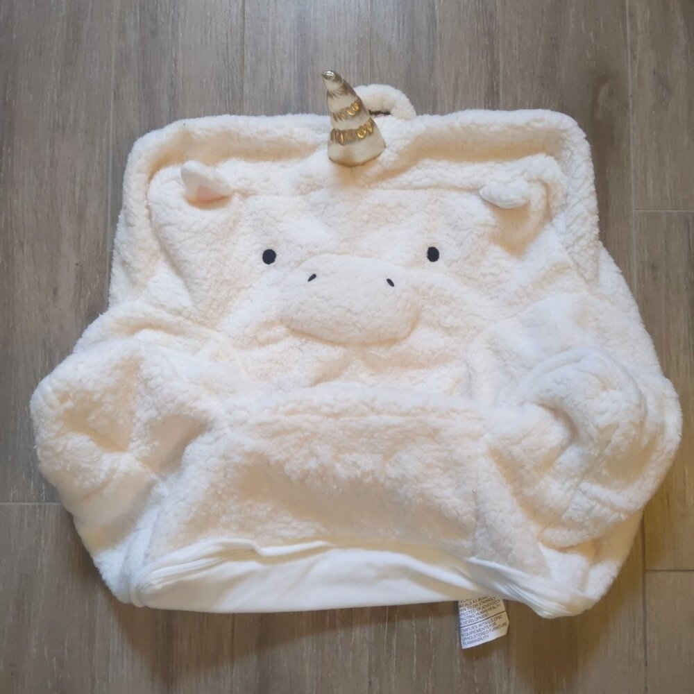 Pottery Barn Kids Plush Unicorn Hooded Throw in Cream and Gold